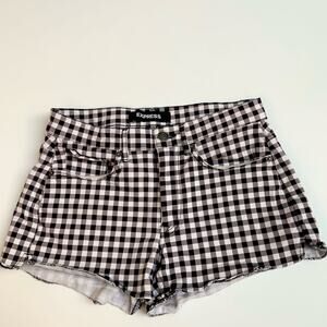 Express White and Black Gingham Cotton Blend High Rise Shorts Women's size 6